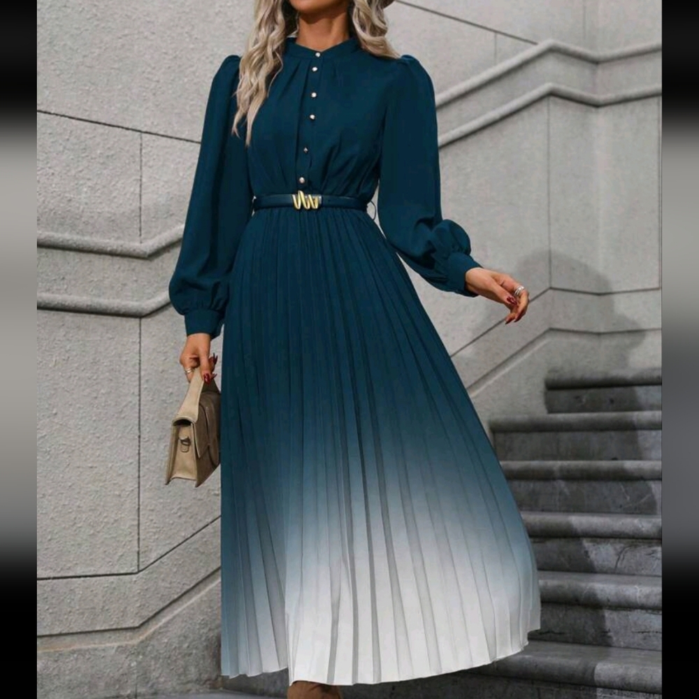 Ombre Lantern Sleeve Dress, Belt Not Included